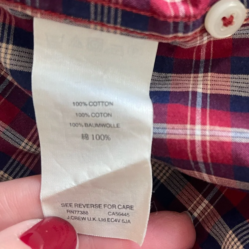 J.Crew Slim Fit Plaid Button Down Shirt Red Navy Men’s Size M Sewn for J.Crew